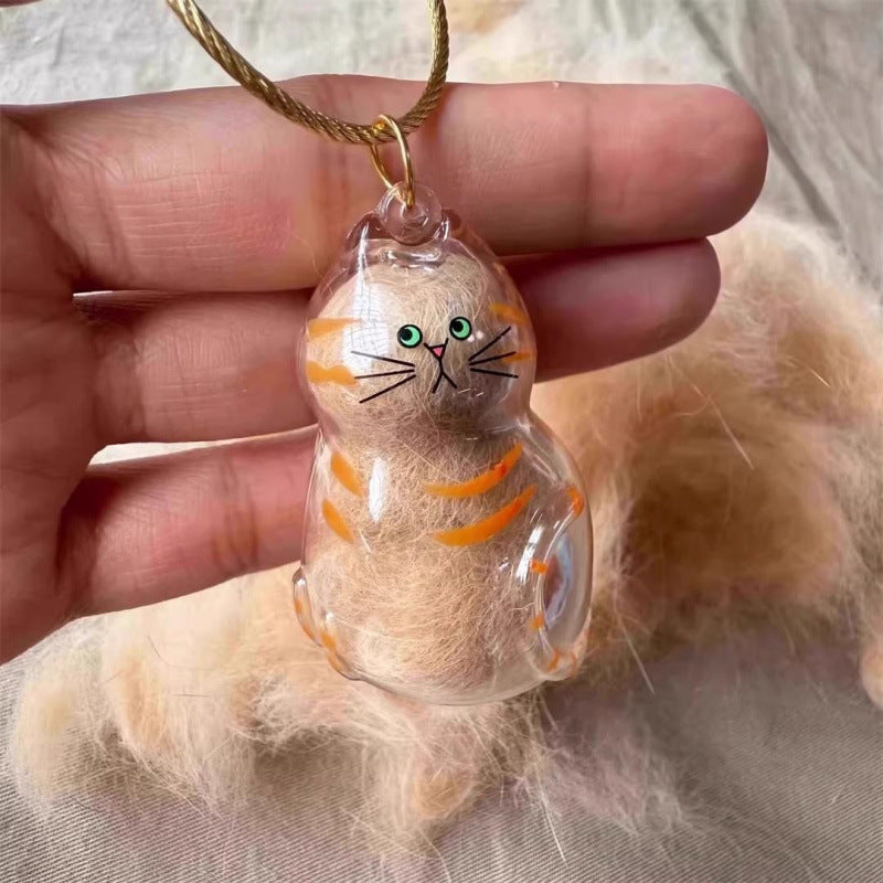 Transparent Cat Hair Storage Box Pendant Keychain