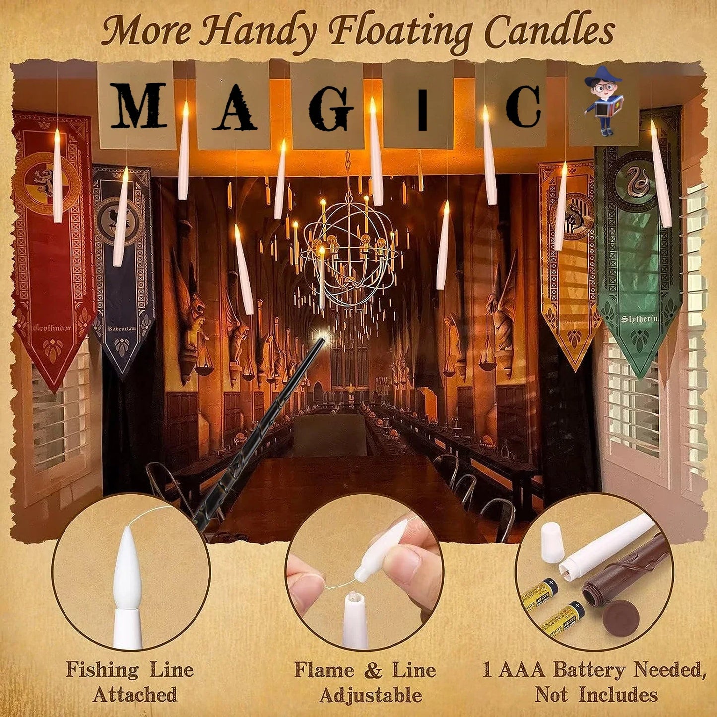 Halloween Floating LED Candles with Magic Wand – Flameless Decor